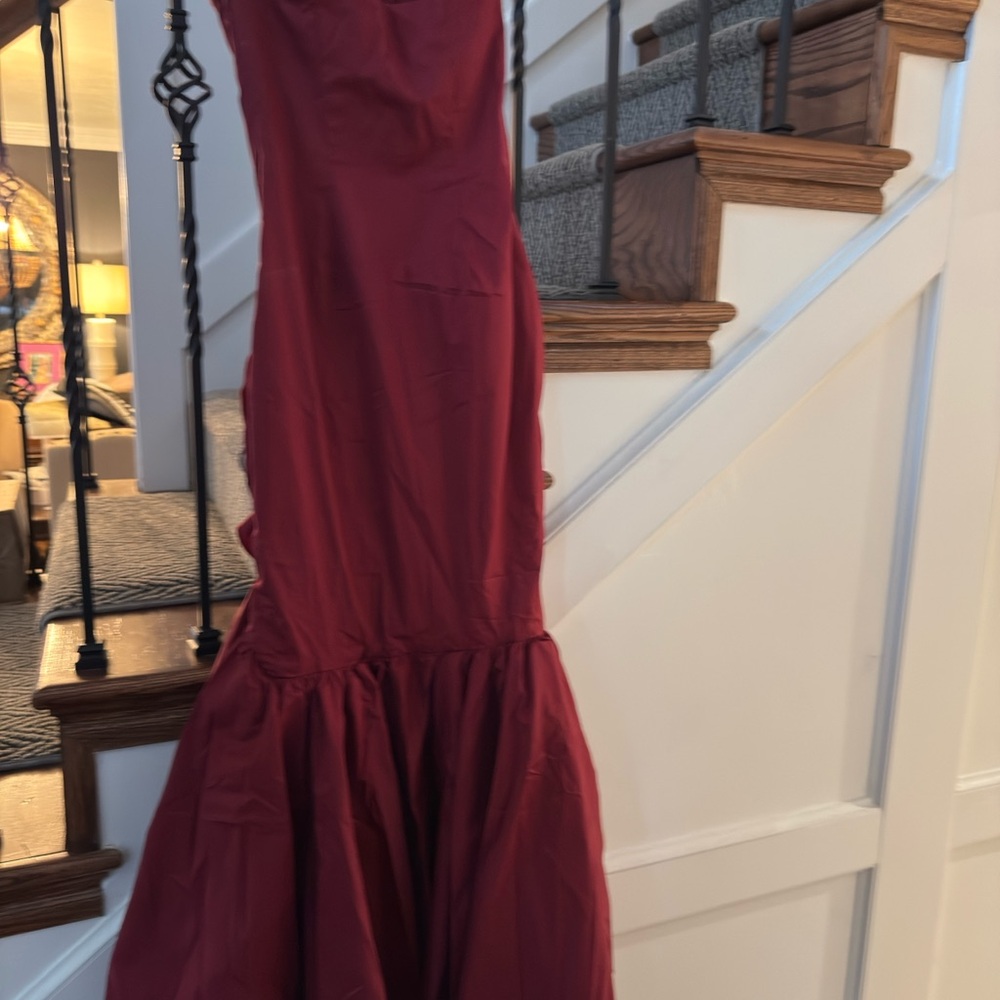 Red Asymmetrical Ruffled Maxi Dress - Picture 10 of 15